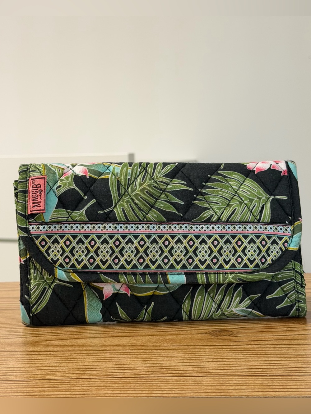 MaggiB Quilted Wallet French Country Botanical Pattern Folds Out Multi Pocket